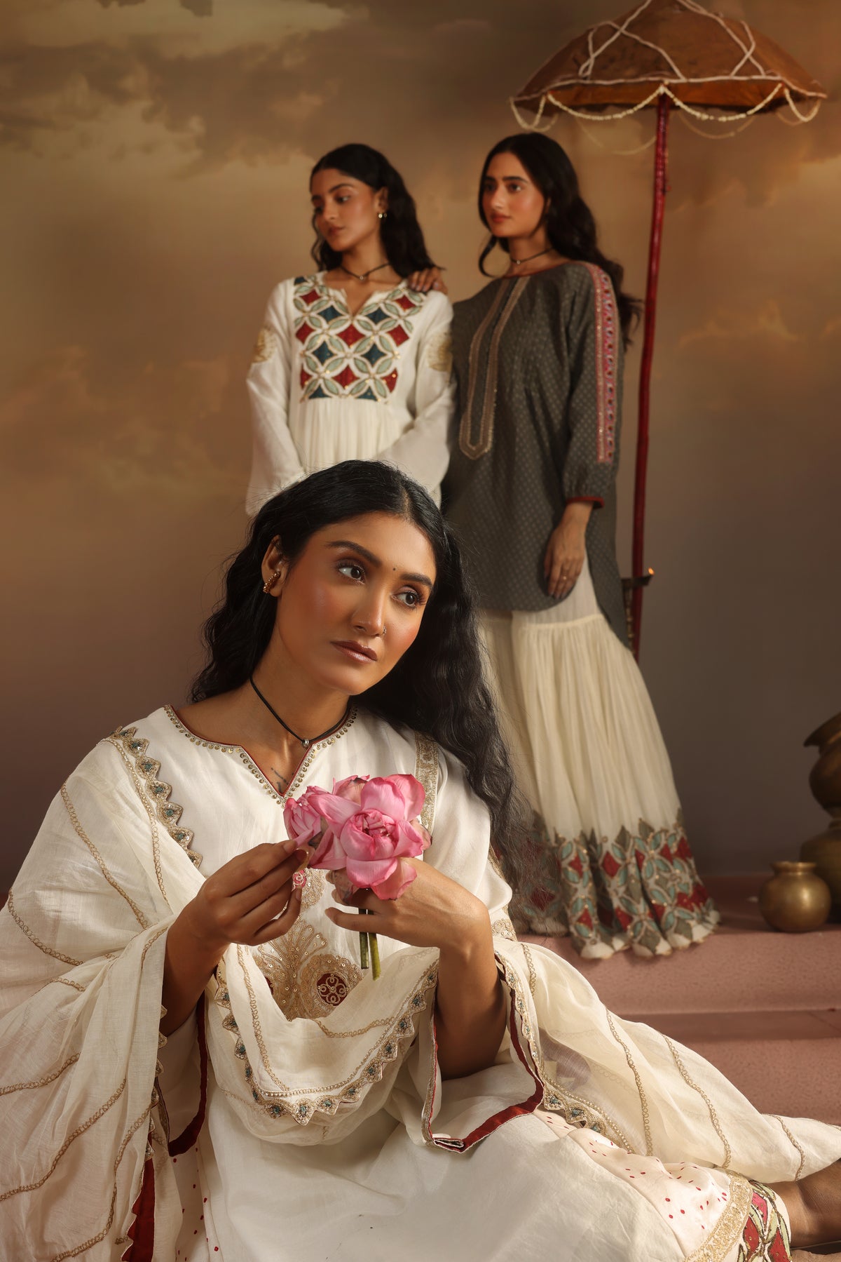 Kripa Grey Grey Kurta with Applique Gharara Set