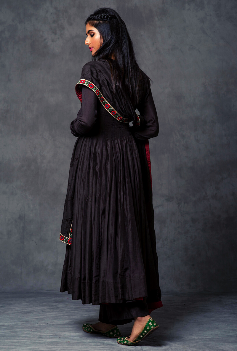 Red & Black Floral Churidar Set