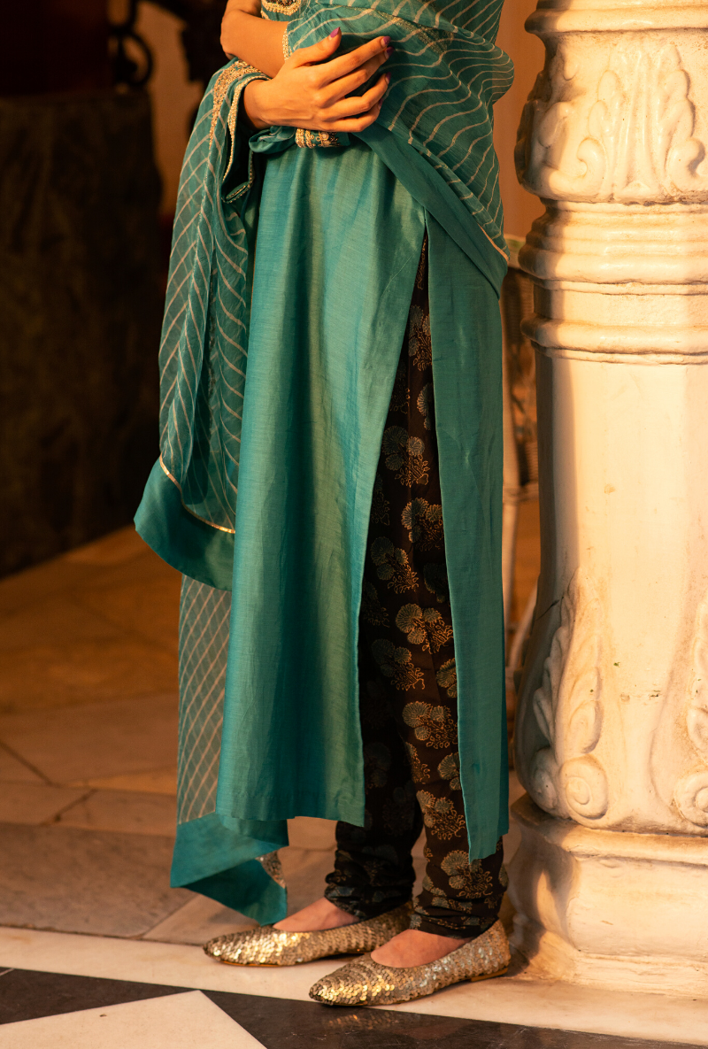 Hasti Turquoise Cutwork Kurta Set