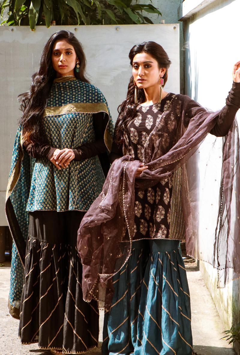 Black & Blue Sharara Set