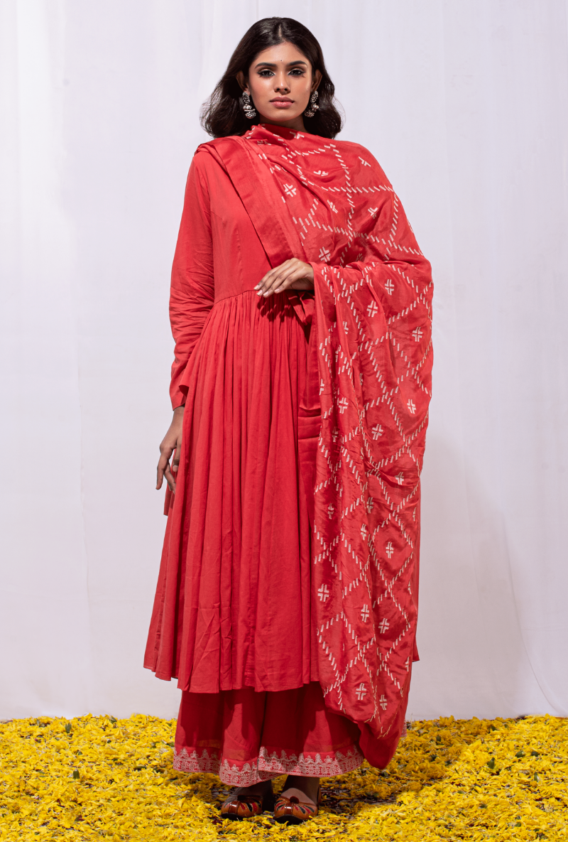 Mast Qalandar Jamdani Dupatta Paprika Kalidar Set