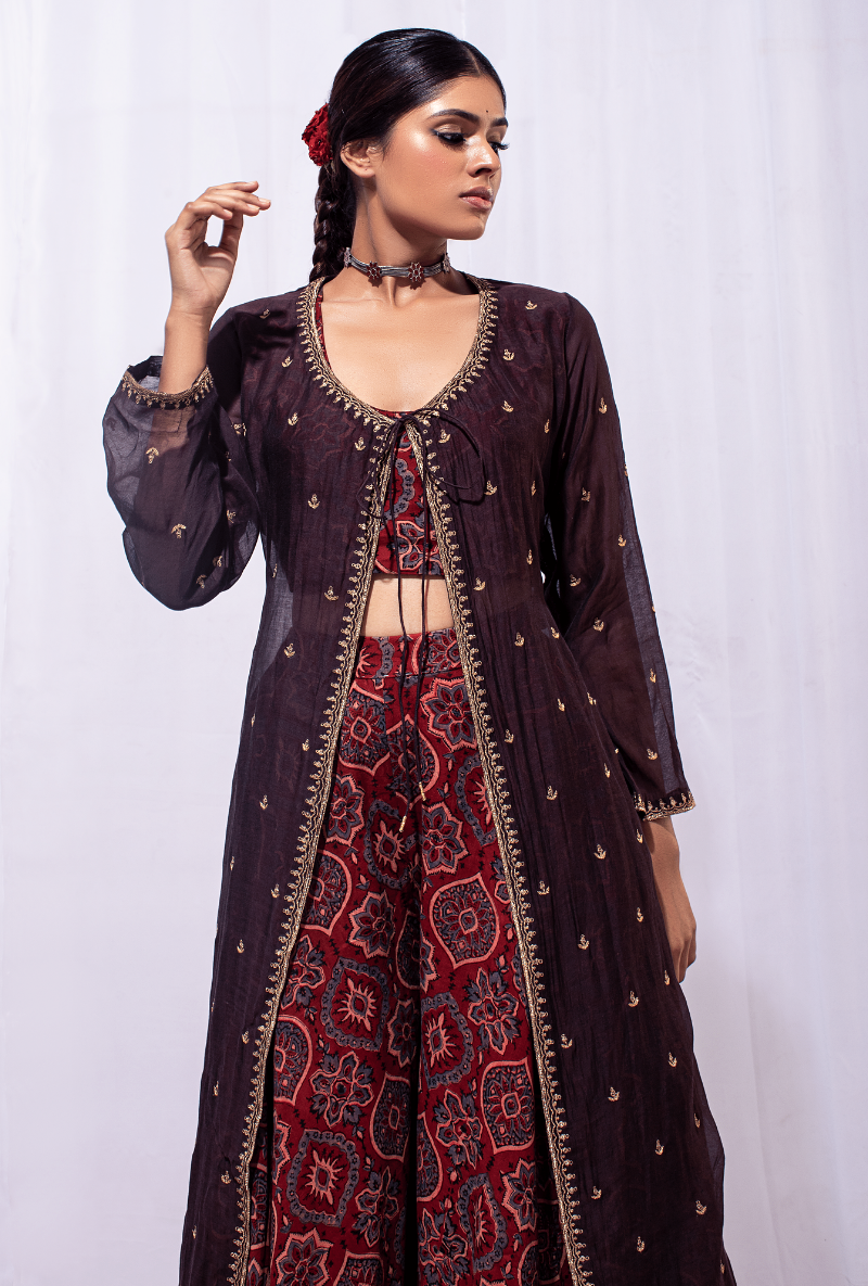 Mast Qalandar Red & Brown Jacket Set
