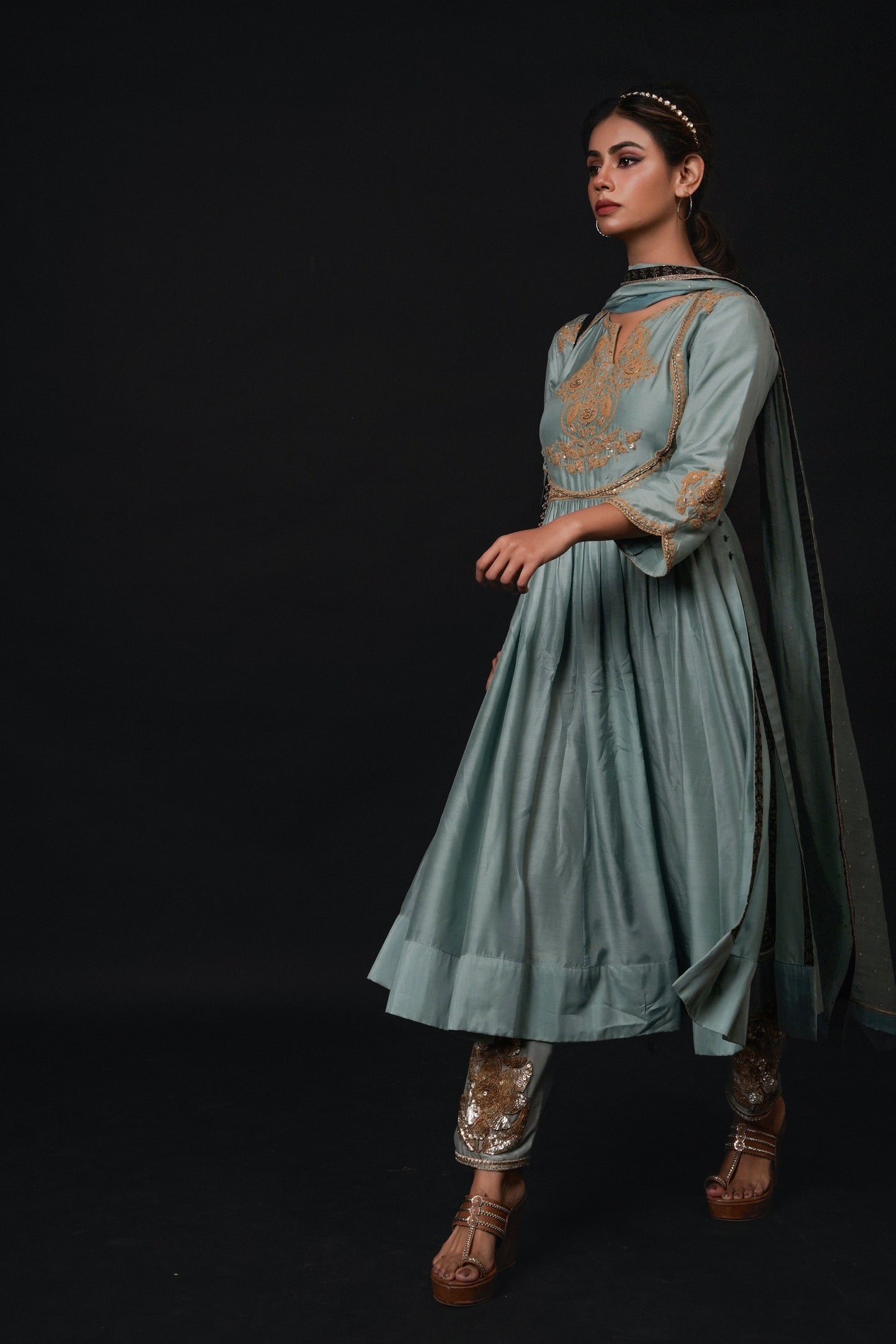 Hawayein Blue Haze Yoke Kalidar Set