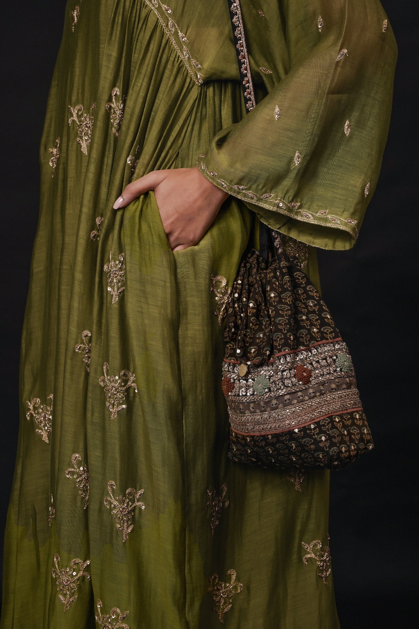 Hawayein Pine Gather A-Line Kurta Set