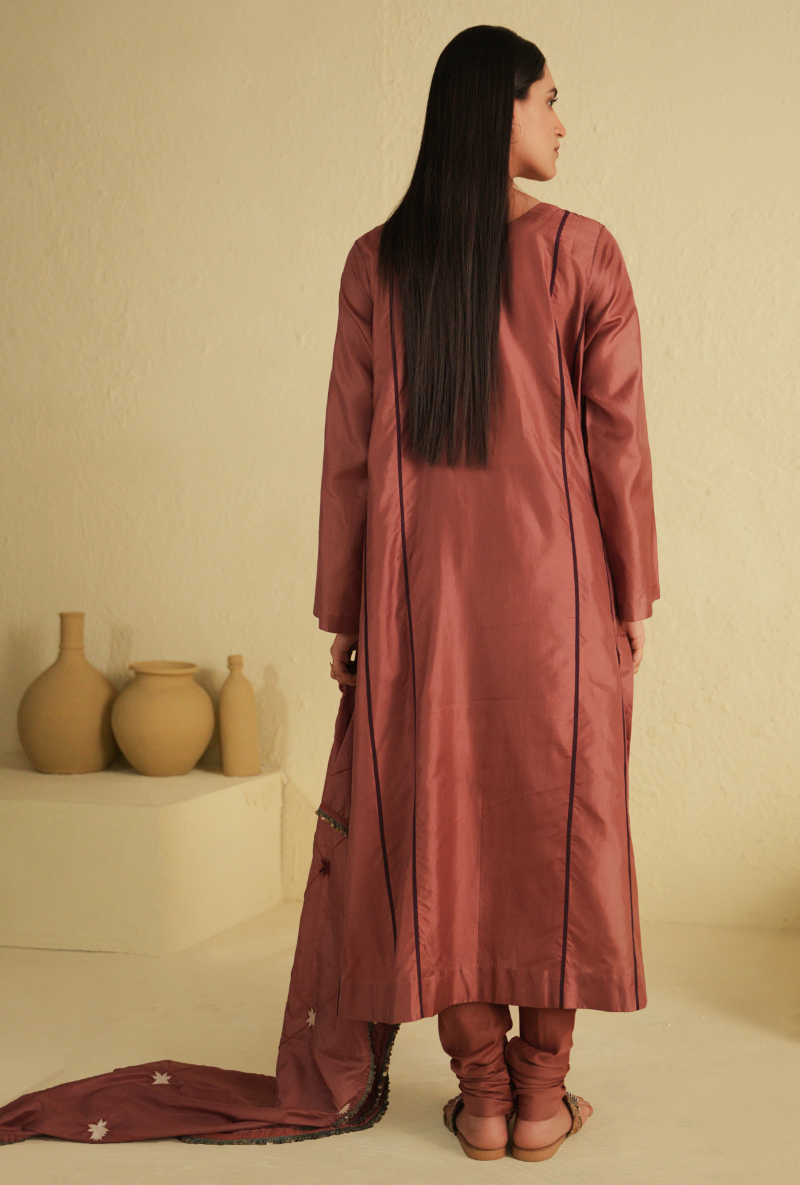 Rangreza A-Line Old Rose Kurta Set