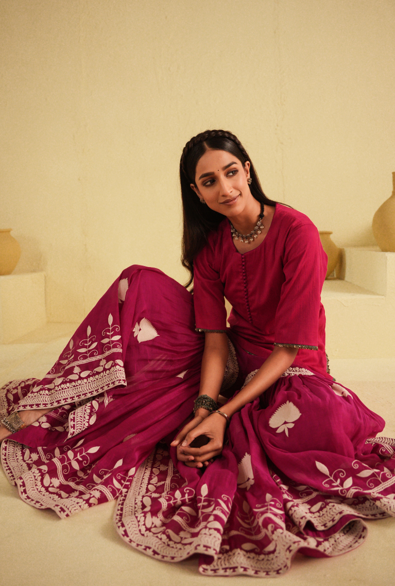 Rangreza Hot Pink Anchor Kurta & Sharara Set