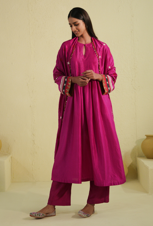 Rangreza Hot Pink Pintuck Kurta Set