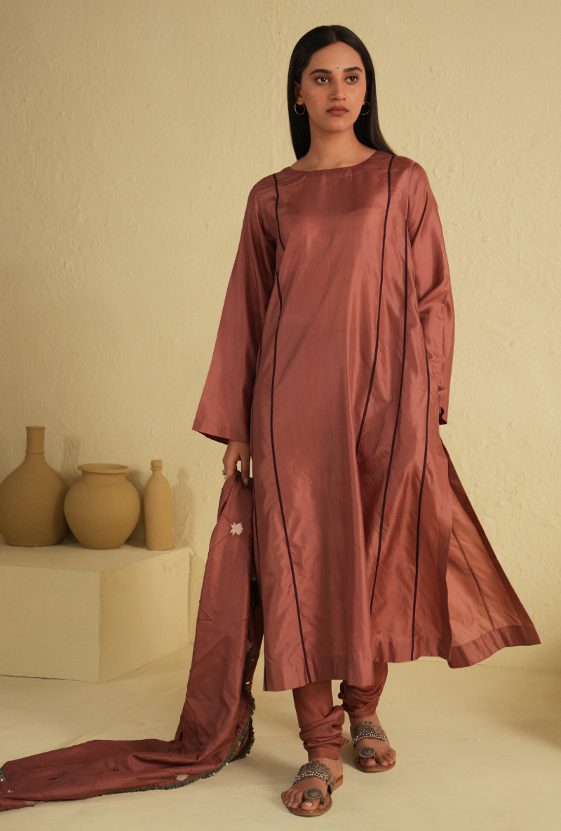 Rangreza A-Line Old Rose Kurta Set