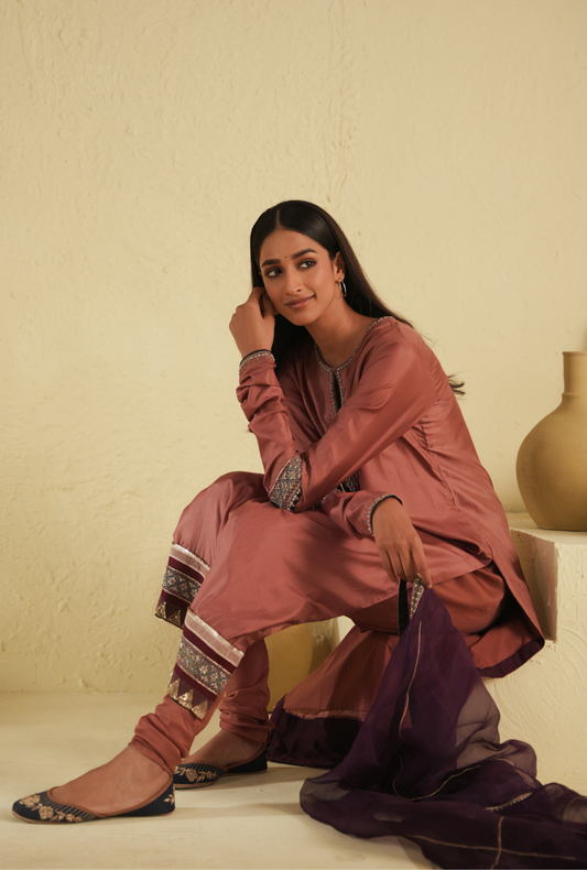 Rangreza Old Rose Straight Cut Kurta & Churidar Set