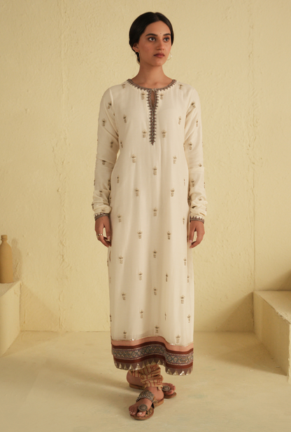 Rangreza Ivory Straight Cut Kurta & Churidar Set