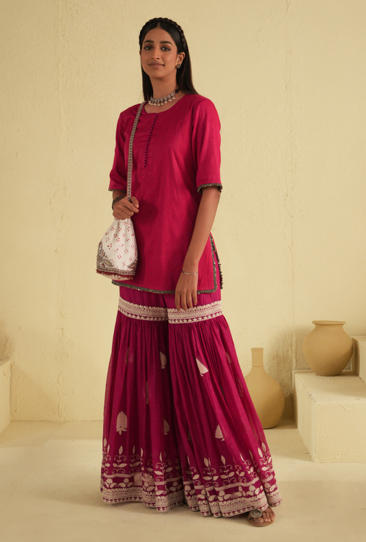 Rangreza Hot Pink Anchor Kurta & Sharara Set