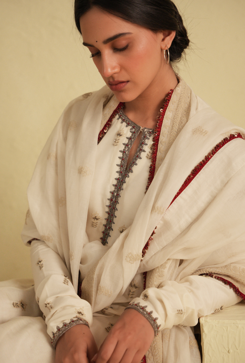 Rangreza Ivory Straight Cut Kurta & Churidar Set