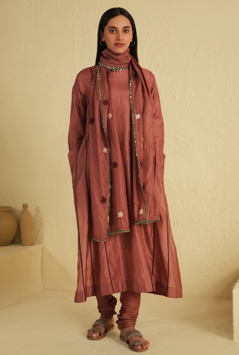 Rangreza A-Line Old Rose Kurta Set