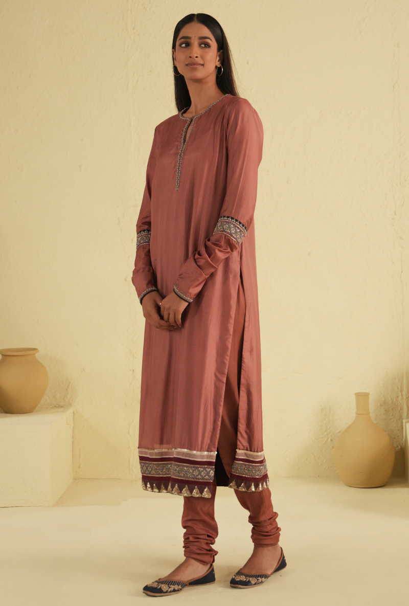 Rangreza Old Rose Straight Cut Kurta & Churidar Set