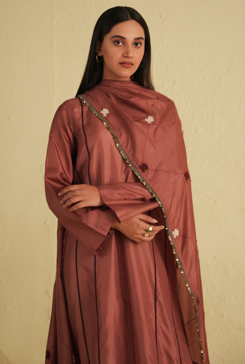 Rangreza A-Line Old Rose Kurta Set