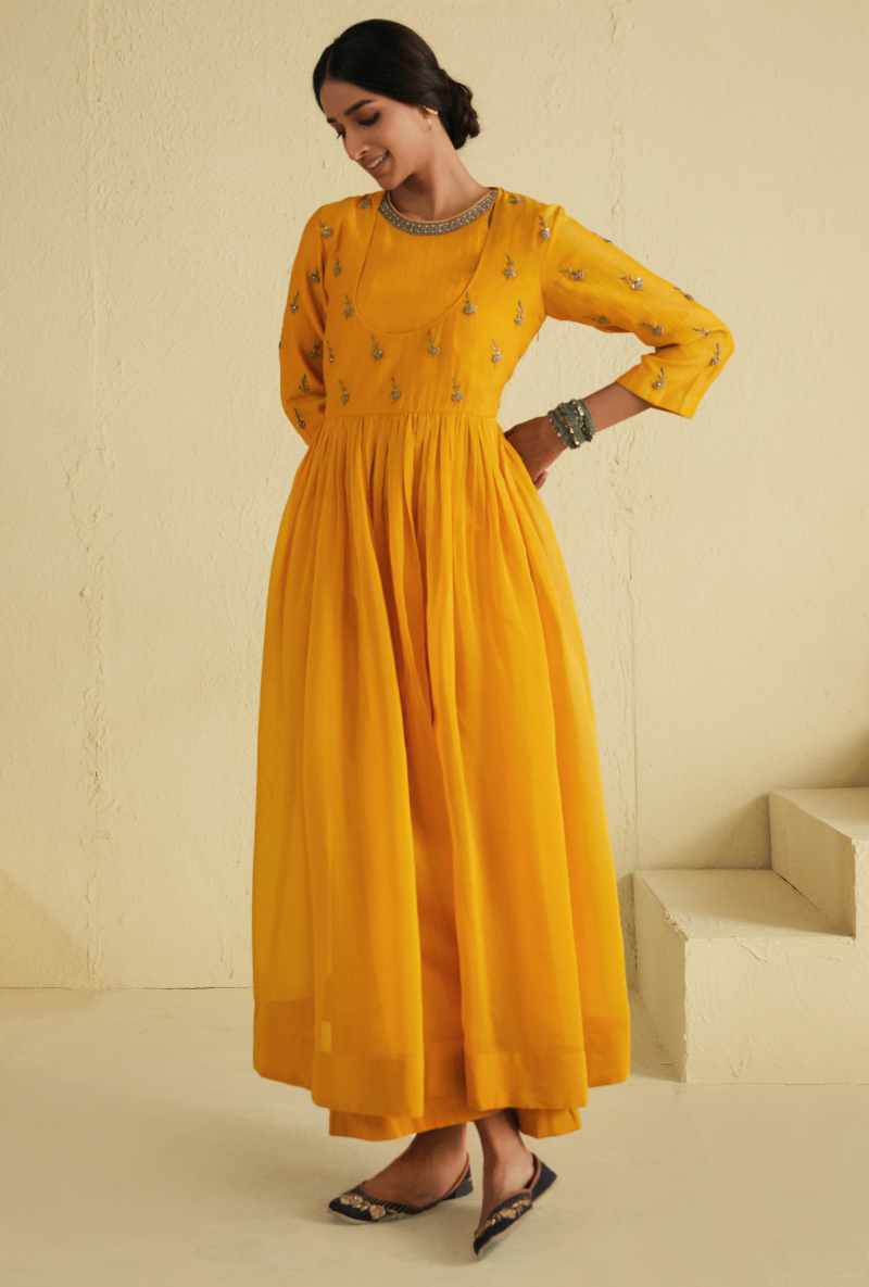 Rangreza Golden Yellow Yoke Palazzo Set