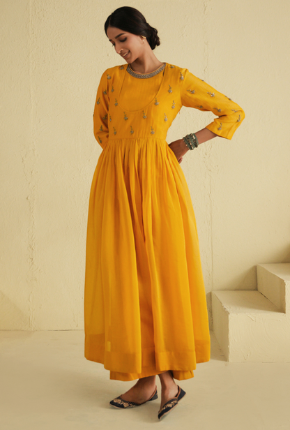 Rangreza Golden Yellow Yoke Palazzo Set