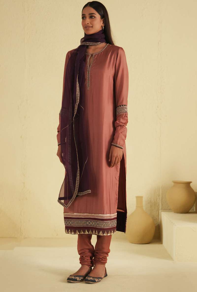 Rangreza Old Rose Straight Cut Kurta & Churidar Set