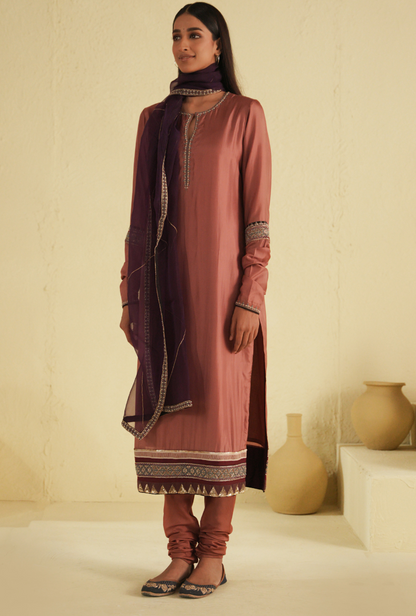Rangreza Old Rose Straight Cut Kurta & Churidar Set