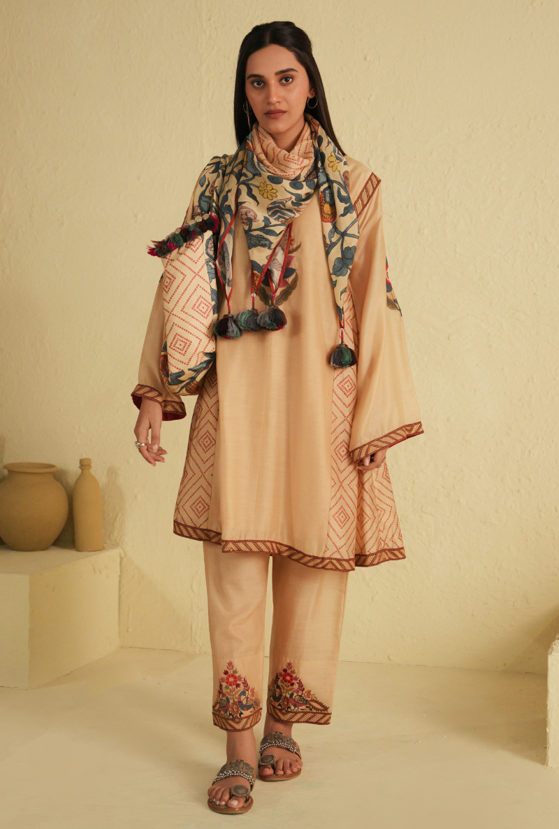 Rangreza Side Gathered Pastel Pink Kurta Set