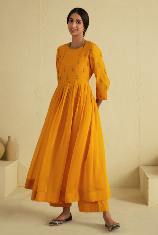 Rangreza Golden Yellow Yoke Palazzo Set