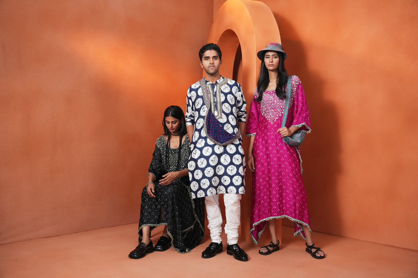 Kachcha Hot Pink Bandhej Kaftan