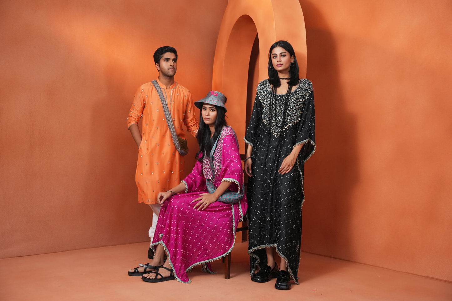Kachcha Hot Pink Bandhej Kaftan