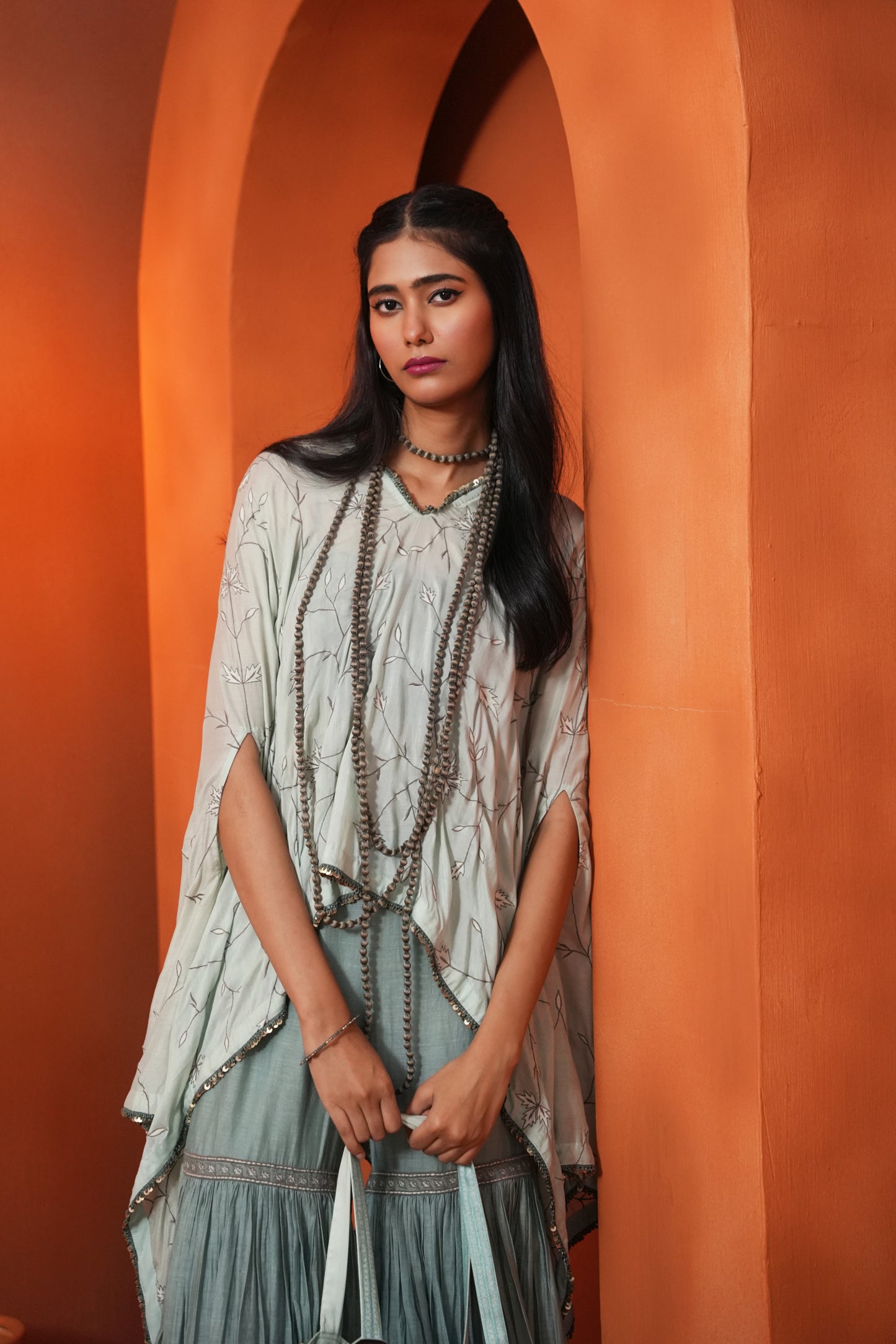 Kachcha Surf Blue Poncho and Sharara Set