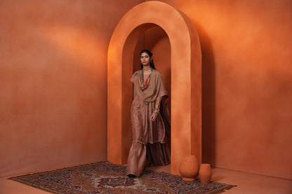 Kachcha Blush Brown Kalidar Sequins Kurta and Sharara Set