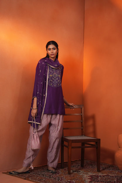 Kachcha Purple Yoke Kurta Set