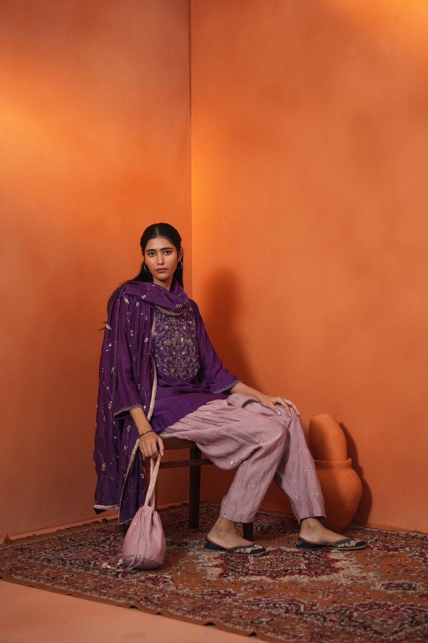 Kachcha Purple Yoke Kurta Set