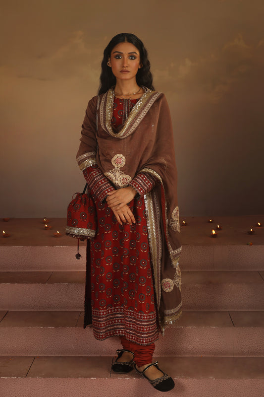 Kripa Blood Red Straight Cut Kurta Set