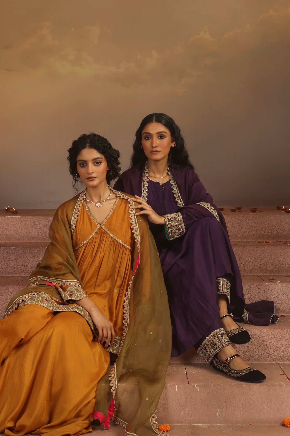 Kripa Purple Pintuck A-Line Kurta Set