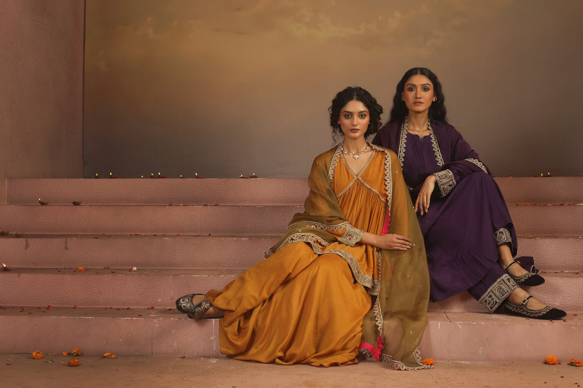 Kripa Purple Pintuck A-Line Kurta Set
