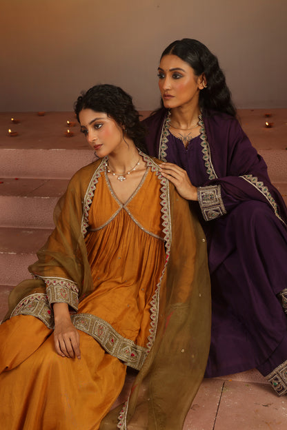 Kripa Purple Pintuck A-Line Kurta Set