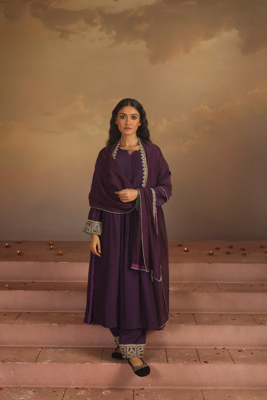 Kripa Purple Pintuck A-Line Kurta Set