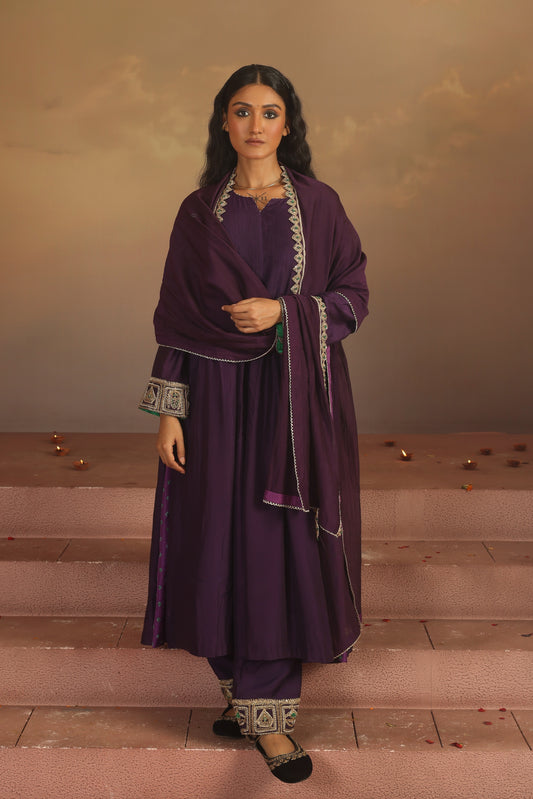 Kripa Purple Pintuck A-Line Kurta Set
