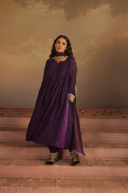 Kripa Purple Pintuck A-Line Kurta Set