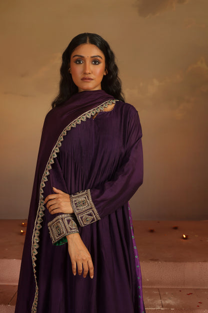 Kripa Purple Pintuck A-Line Kurta Set