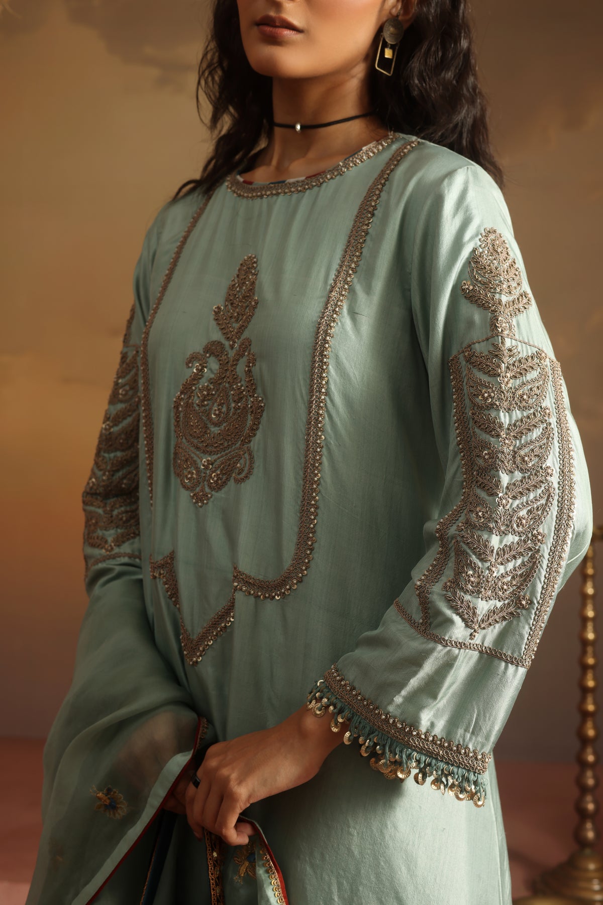 Kripa Blue Haze Kurta Applique Gharara Set