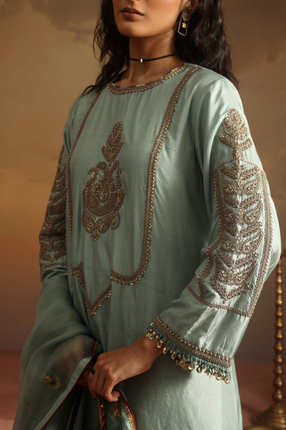 Kripa Blue Haze Kurta Applique Gharara Set