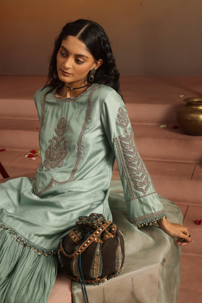 Kripa Blue Haze Kurta Applique Gharara Set