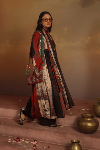 Kripa Blood Red Geometrical Ajrakh ALine Gathered Kurta Set