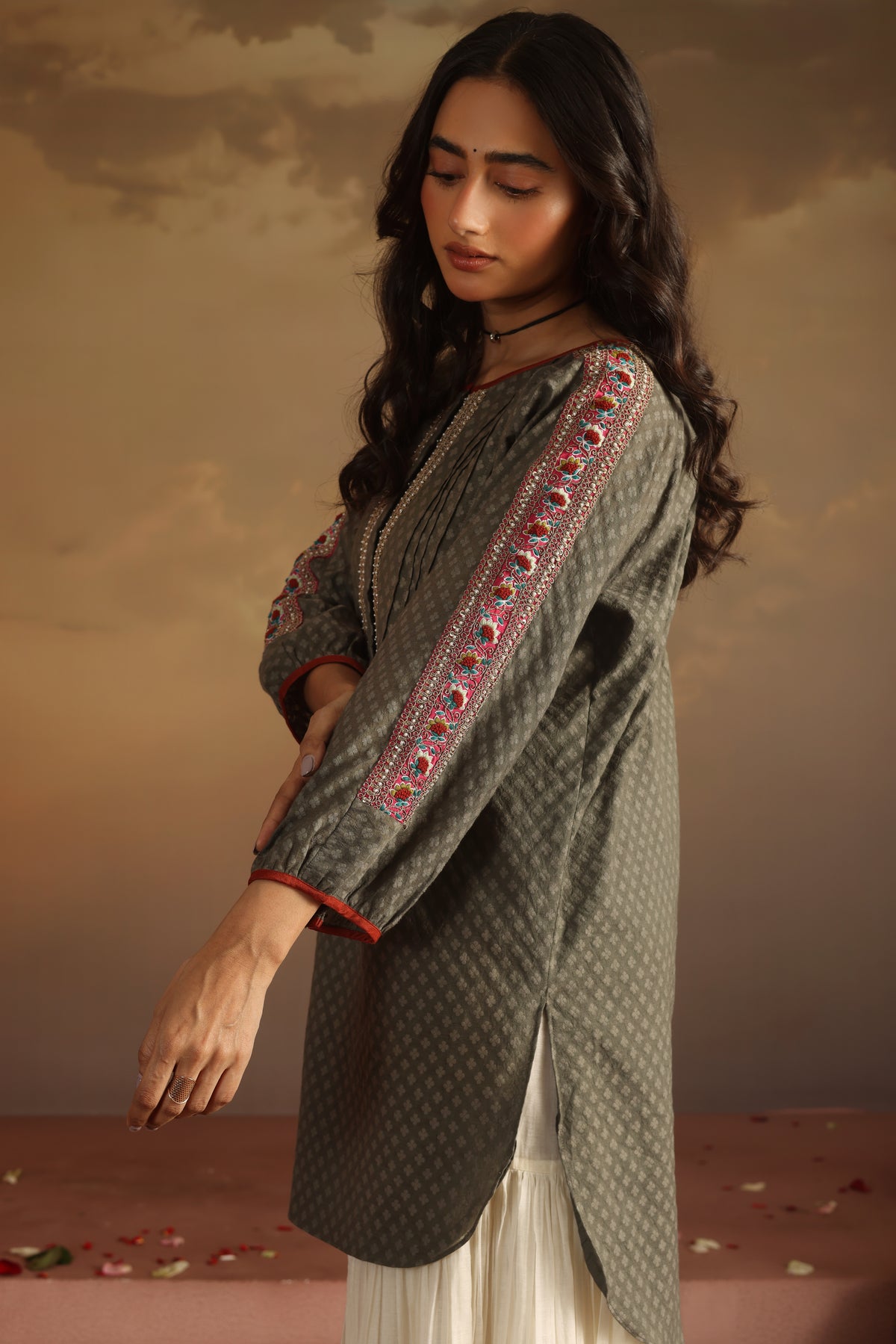 Kripa Grey Grey Kurta with Applique Gharara Set