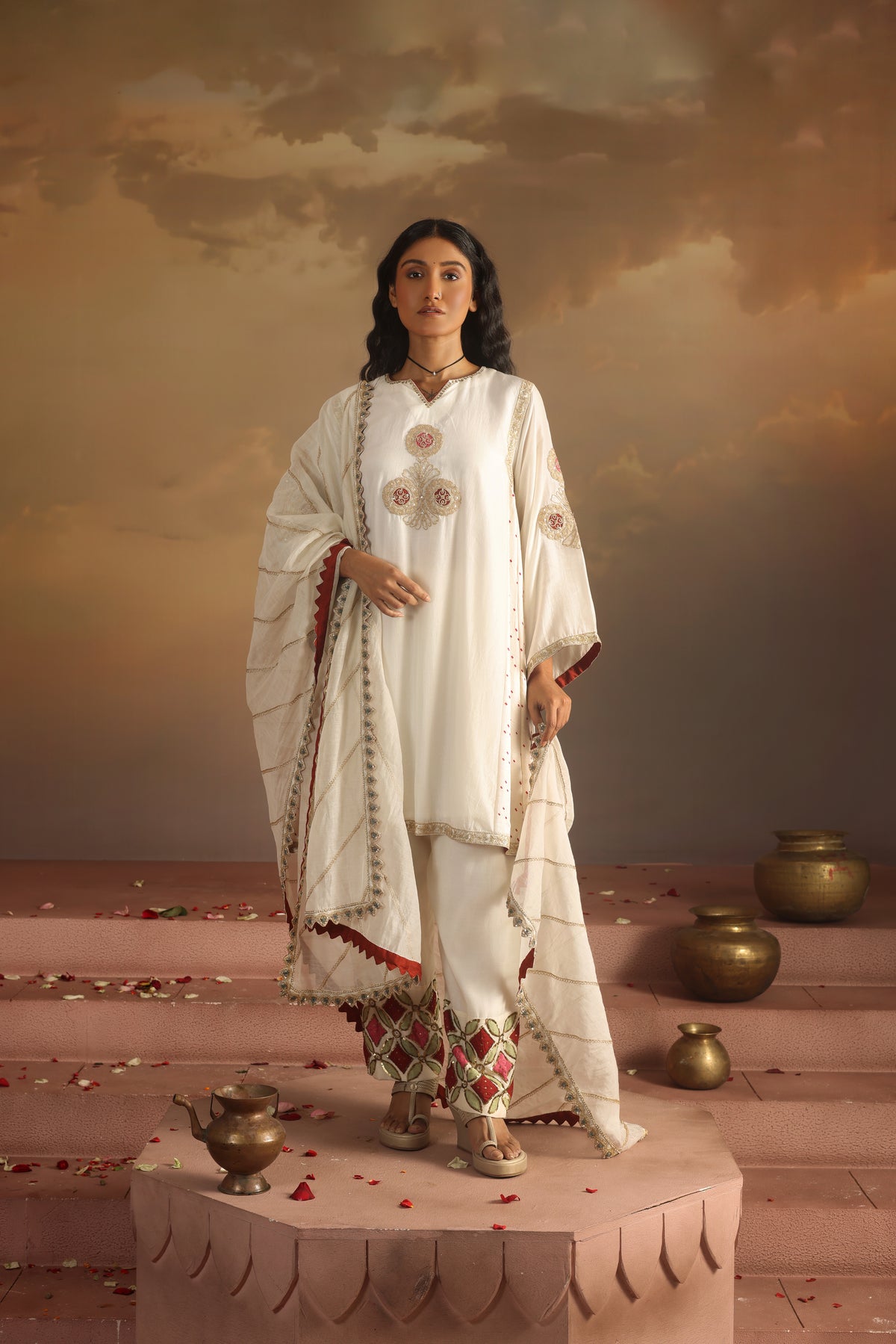 Kripa Ivory A-Line Kurta Applique Farshi Salwar Set