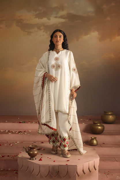 Kripa Ivory A-Line Kurta Applique Farshi Salwar Set