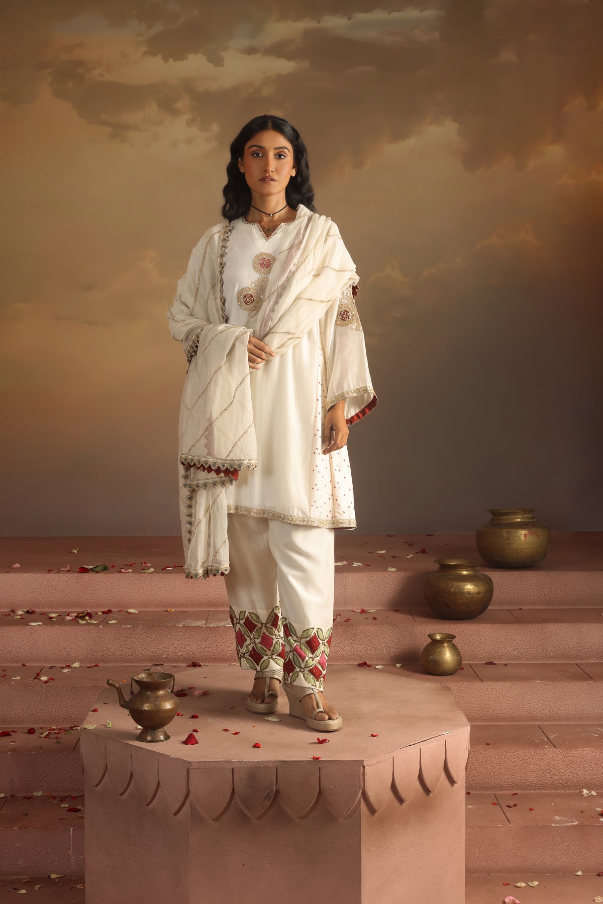 Kripa Ivory A-Line Kurta Applique Farshi Salwar Set