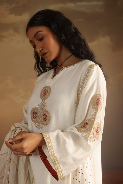 Kripa Ivory A-Line Kurta Applique Farshi Salwar Set
