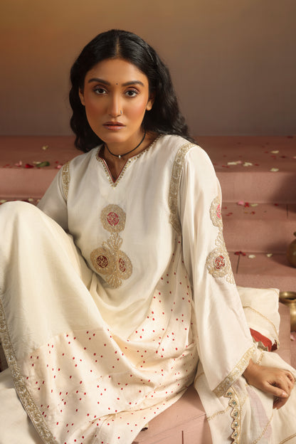 Kripa Ivory A-Line Kurta Applique Farshi Salwar Set