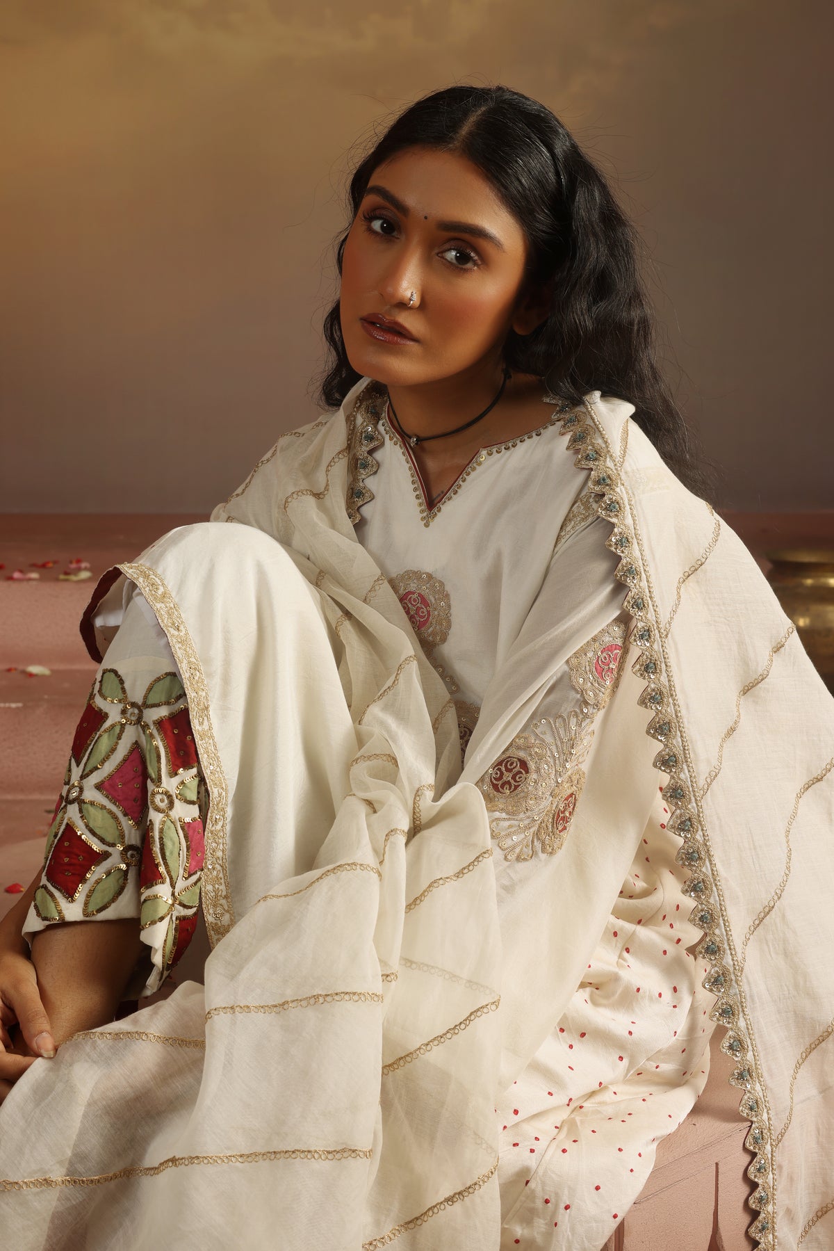 Kripa Ivory A-Line Kurta Applique Farshi Salwar Set